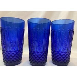 Avon Royal Sapphire tumbler set 3 Vintage tall 14 ounces Vintage Cobalt Blue